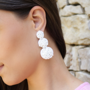 triple threat white beaded earrings