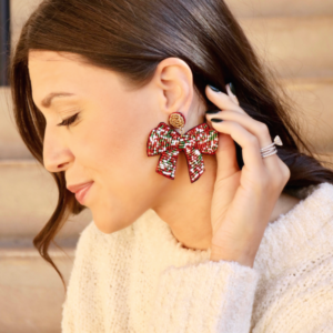 topped with a bow multi beaded earrings